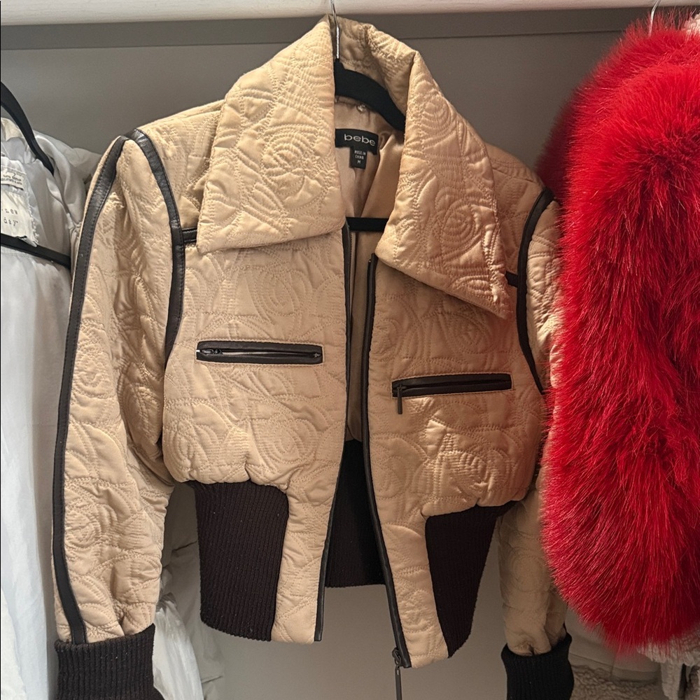 Bebe Tan Quilted Bomber Jacket